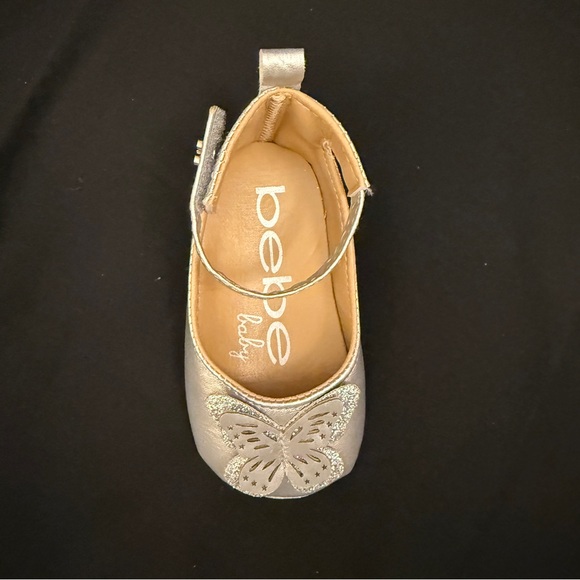 Bebe Silver Butterfly Baby Infant Walker Fashion Shoes Ankle Strap size 4 NWT - Picture 5 of 6